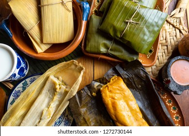 Authentic Mexican Tamal In Banana And Corn Leaf