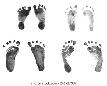 Authentic Newborn Baby Ink Footprints - Normal 7 pound baby and 2 pound premature baby birth weight footprints