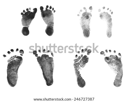 Authentic Newborn Baby Ink Footprints - Normal 7 pound baby and 2 pound premature baby birth weight footprints