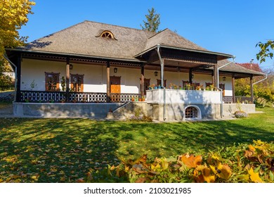 Authentic old Moldovan village house. Natural autumn background with copy space for text