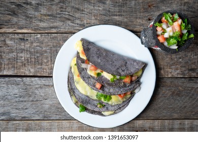 Authentic Quesadillas With Blue Corn Tortillas And Mexican Sauce