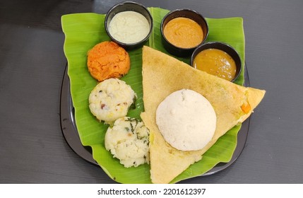 Authentic South Indian Tiffin Served On Banana Leaf