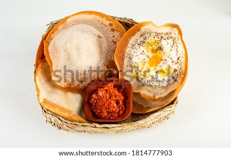 Authentic Sri Lankan Hoppers & egg hoppers with spicy chilli-onion paste (condiment)