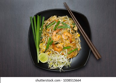 Authentic Tasty Thai Food Called Pad Thai; Top View 