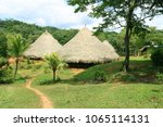 An authentic thatched hut in the indigenous territory in Panama.