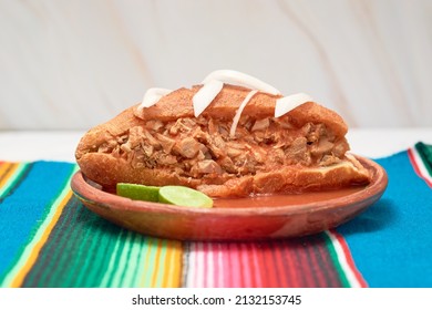 Authentic Torta Ahogada, Traditional Food From Guadalajara, Jalisco In Mexico.