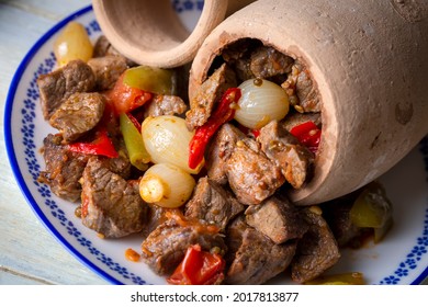 Authentic Turkish Testi Kebab cooked in earthenware waterjug, Turkish name; Testi kebabi