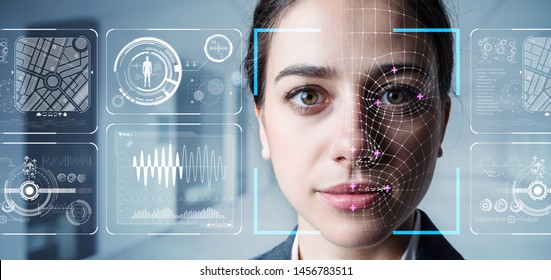 Authentication by facial recognition concept. Biometric. Security system. - Shutterstock ID 1456783511