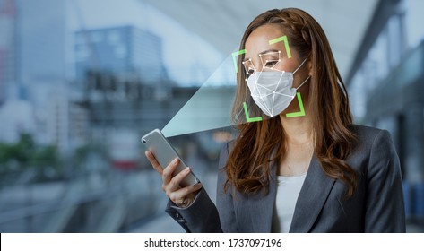 Authentication by facial recognition with surgical mask. Biometric. Security system. - Powered by Shutterstock