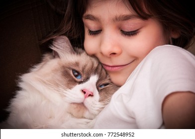 Autistic Girl With Her Siberian Cat - Pet Therapy