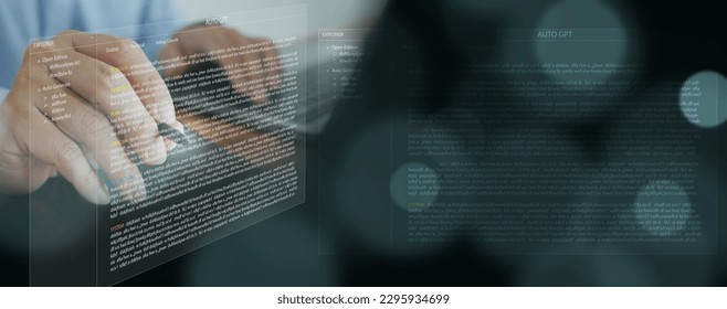 Auto GPT, Chef GPT, AI agent: artificial intelligence tool that achieves the user's goals without requiring the user to input prompts. A man uses it to generate high-quality human-like text. - Shutterstock ID 2295934699
