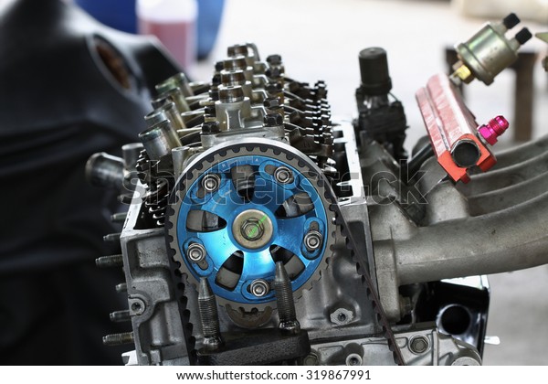 Auto machine or\
engine parts background, Close Up engine parts, Repair and\
Maintenance the engine\
routine.