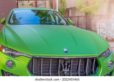 Auto Maserati Ultra Green On Street. Ukraine Kiev 2021