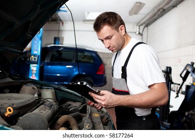 Auto Mechanic Examining Car