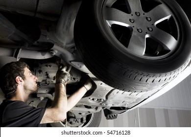 Auto Mechanic Working At Auto Repair Shop