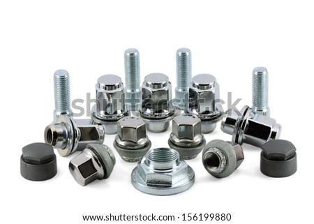 auto parts.the wheel nuts, cap, bolt  on a white background