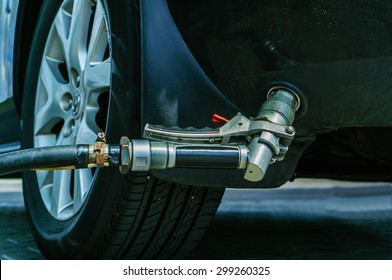 Auto Refuel. Car At Gas Station Being Filled With Fuel, Fill Up Of Liquefied Petroleum Gas, LPG