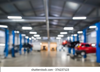Auto Repair Shop In Bokeh, Defocused Background
