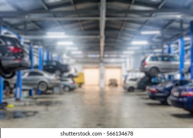 Auto Repair Shop In Bokeh, Defocused Background