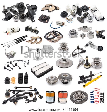 a lot of auto spare parts, over white