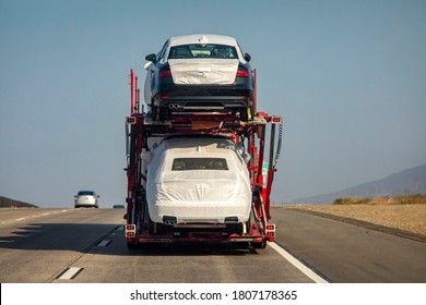 Auto Transport Carrier On Freeway 