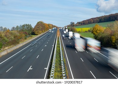 Autobahn In Germany With Traffic