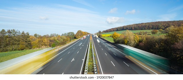 Autobahn In Germany With Traffic