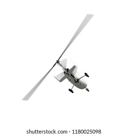 Autogyro in flight with a rotating propellers. Isolated on white background 