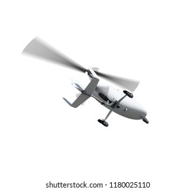 Autogyro in flight with rotating propellers. Isolated ower white background 