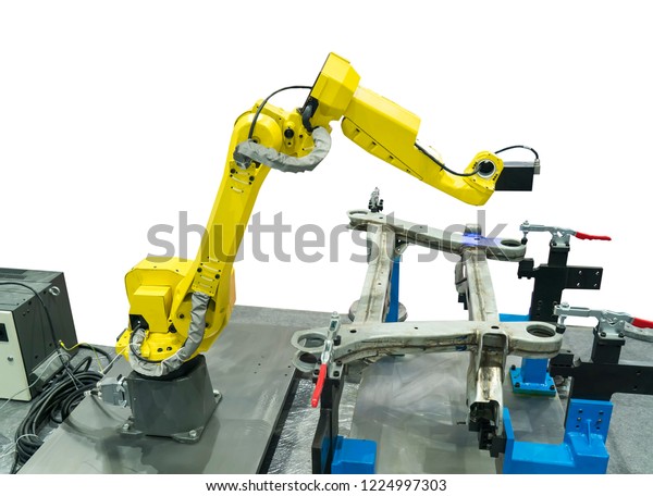automated car part manufacturing process isolated\
on white