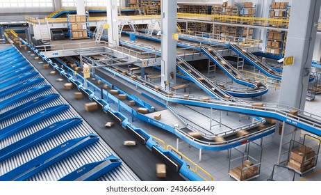 Automated Conveyor Belt Sorting Mechanism in a Logistics Center. Automatic Engineering Solution Handling and Preparing Parcels for Delivery to Clients. Warehouse Shot - Powered by Shutterstock