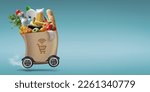 Automated grocery bag on wheels, online grocery shopping and delivery concept