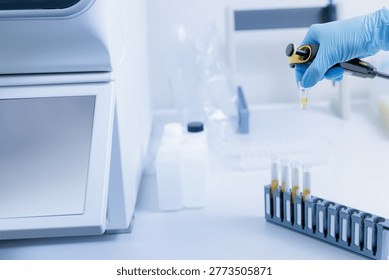 Automated laboratory sample processing with pipette and test tube rack for clinical.