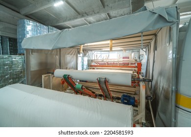 Automated Machine At Factory For Production Of Toilet Paper And Other Paper Products