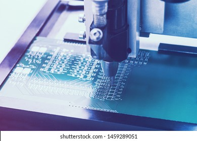 Automated manufacturing process for boards or microchips for electronics or computers. - Shutterstock ID 1459289051