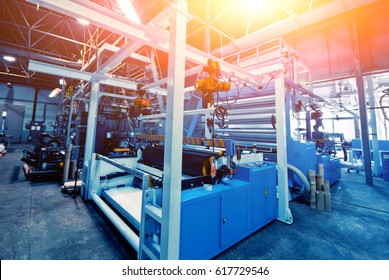 Automated Production Line In Factory. Plastic Bag Manufacturing Process