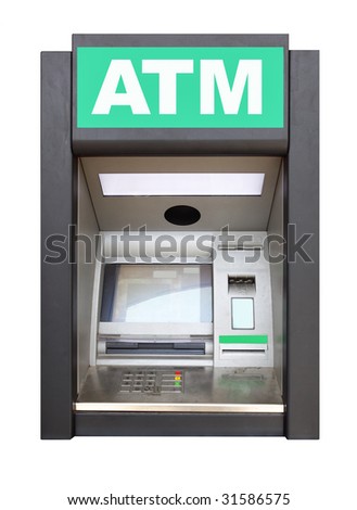 Automated teller machine close up isolated over white background