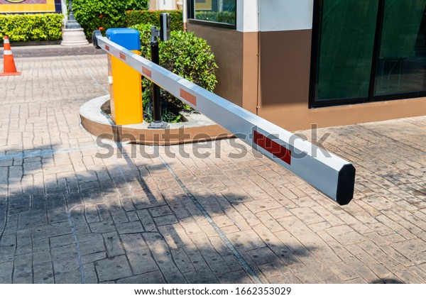 Automatic Barrier Gate, Security\
system for building and car entrance vehicle barrier.selective\
focus.