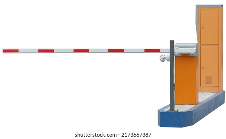 Automatic barrier gates to entry the courtyard of the building on white background