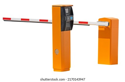 Automatic Barrier Gates And A Parking Payment Machine On White Background