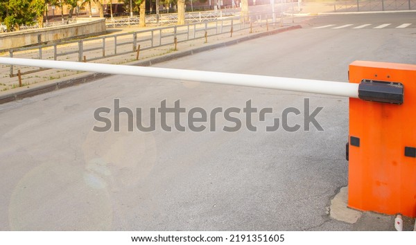 Automatic barrier for the security system\
at the entrance to the protected area,\
close-up.