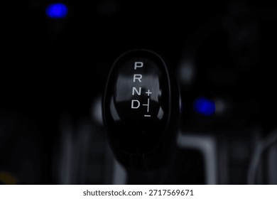 Automatic car gear shift knob,Automatic gear shift, modern car transmission control close-up
