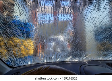 Automatic Car Wash. View From Inside Car