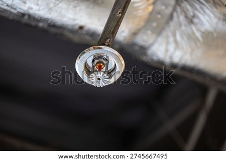 Automatic fire sprinkler head installed on ceiling for fire protection and safety in building