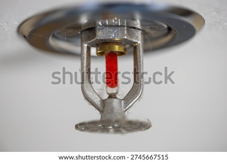 Automatic fire sprinkler head installed on ceiling for fire protection and safety in building