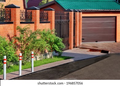 Automatic Garage Rolling Gate And Brick Fence