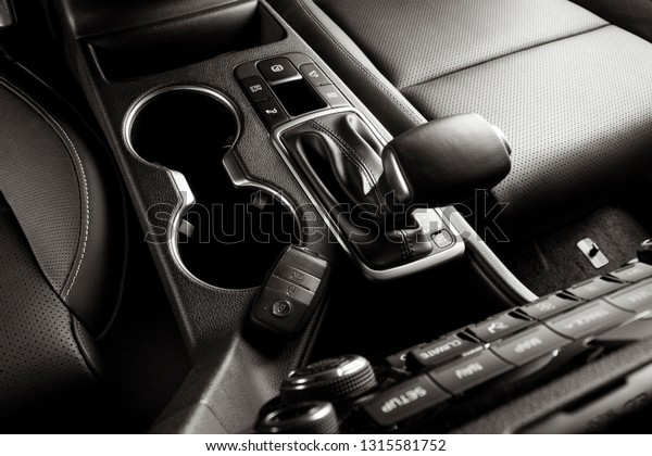 Automatic gear lever inside a\
new car