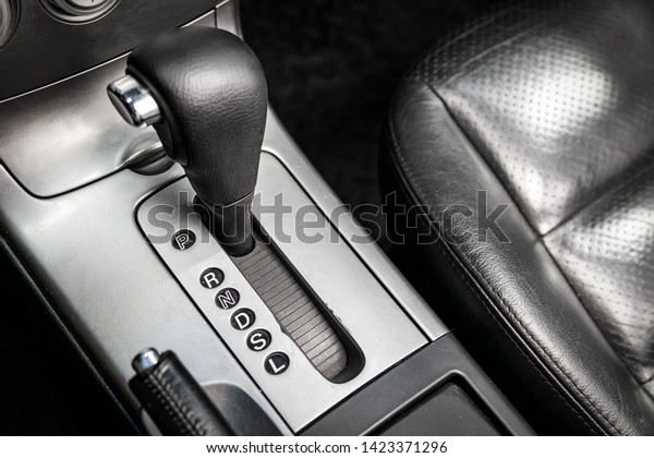Automatic gear stick inside modern car. \
automatic transmission gear of car , car interior\
