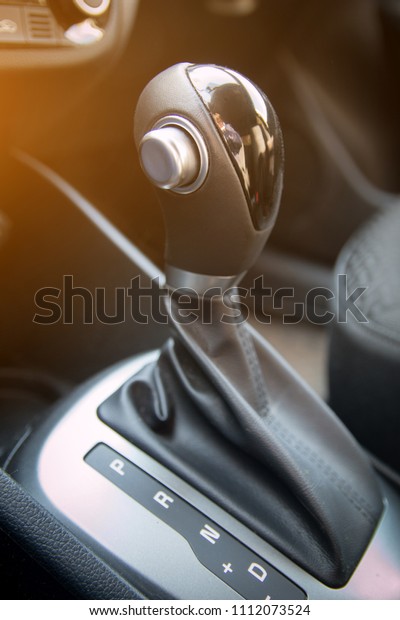 Automatic gear stick of modern car. Interior of car\
close up