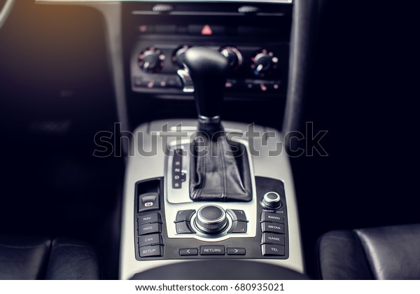 automatic gear stick of a modern car, car
interior details